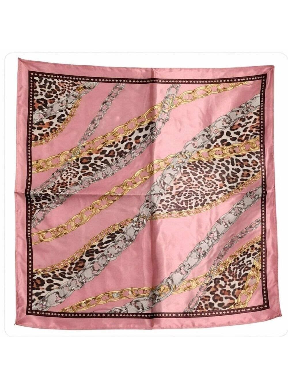 Pink Leopard Satin Scarf 20x20 – Women's Hair Neck Square Scarf